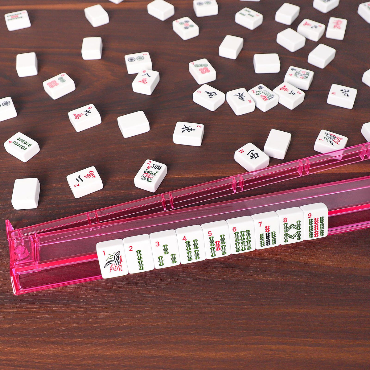 American Mahjong Set 166 White Tiles with Red Bag and Racks A1961