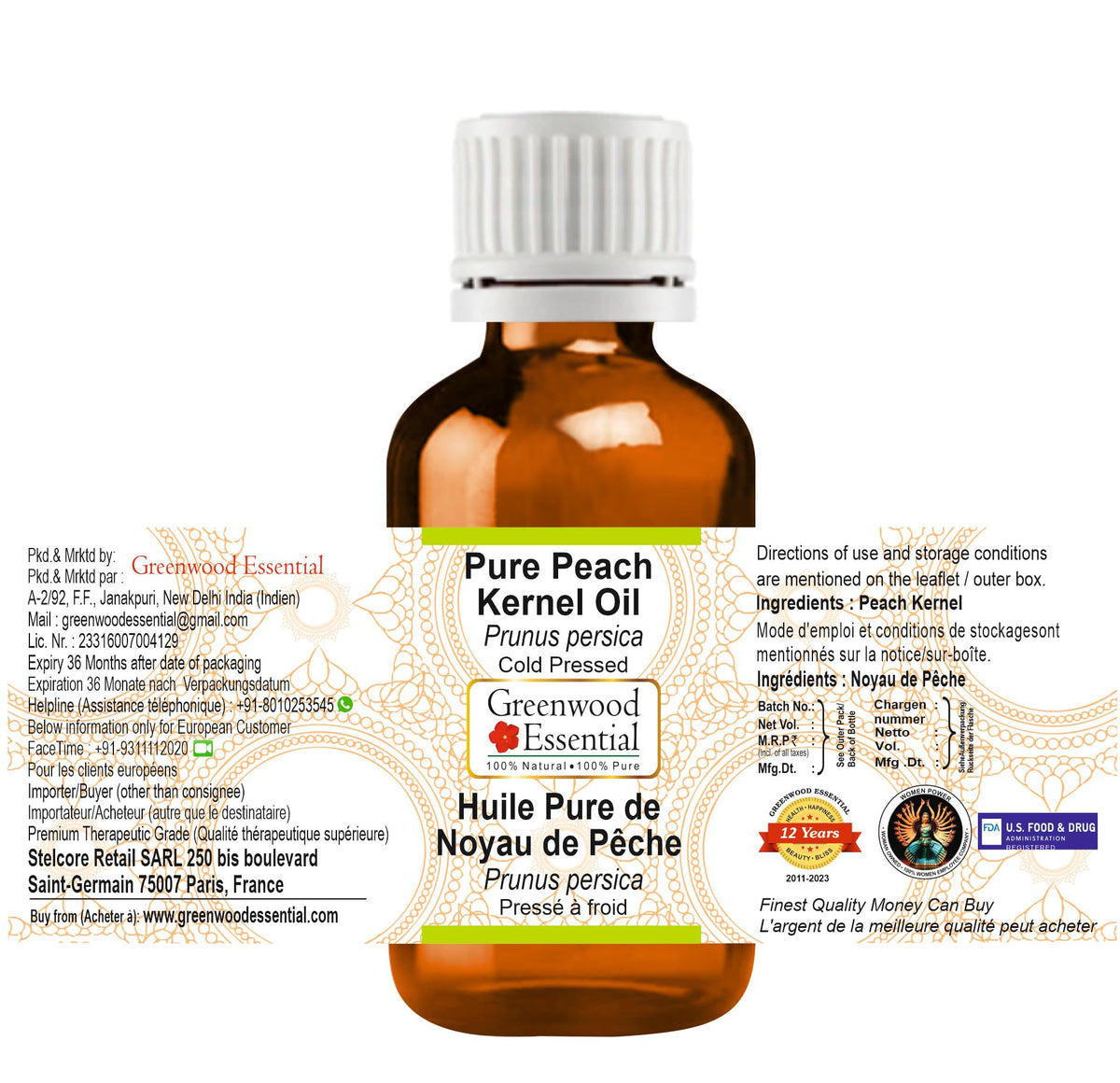 Cold Pressed Peach Kernel Oil 30ml V29618