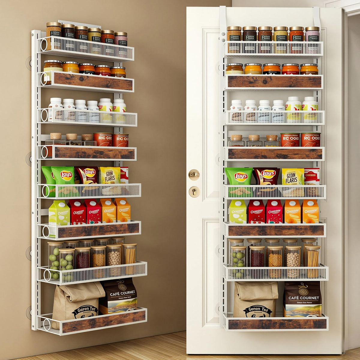 8 Tiers Pantry Door Organizer Spice Rack with Adjustable Baskets V466124
