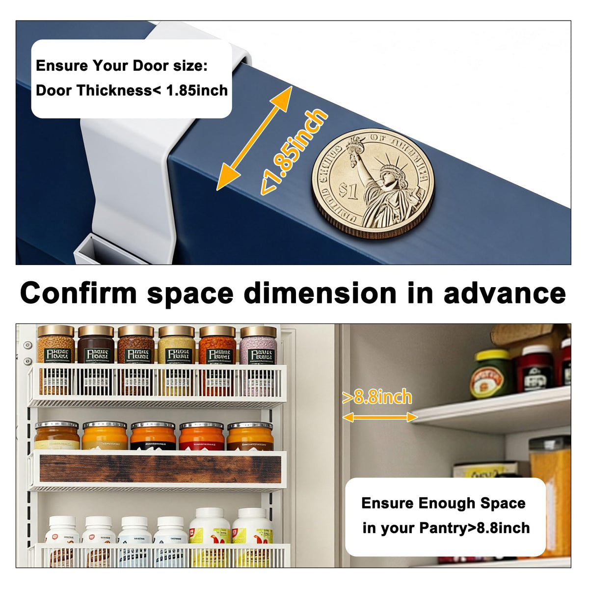 8 Tiers Pantry Door Organizer Spice Rack with Adjustable Baskets V466124
