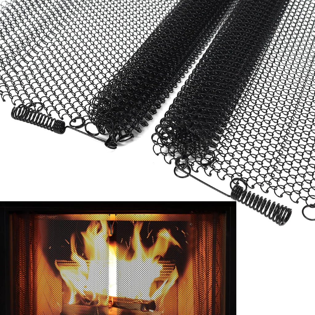 2 Pack Black Metal Fireplace Mesh Screen Curtain B136415