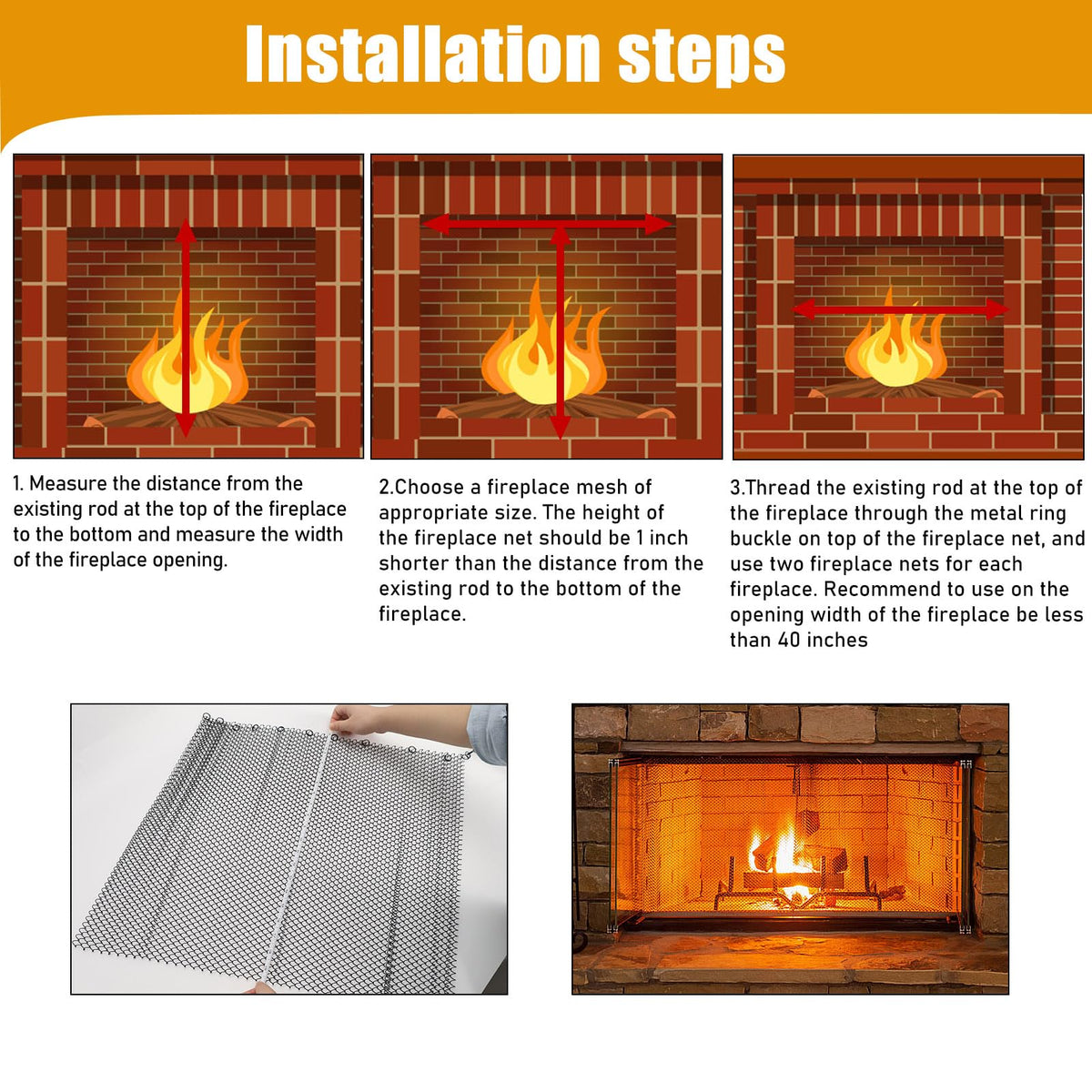 2 Pack Black Metal Fireplace Mesh Screen Curtain B136415
