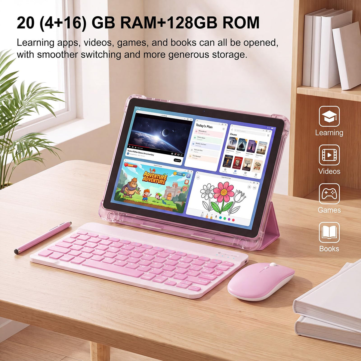 10 Inch 2 in 1 Tablet with Keyboard Kit & Case Pink N7885