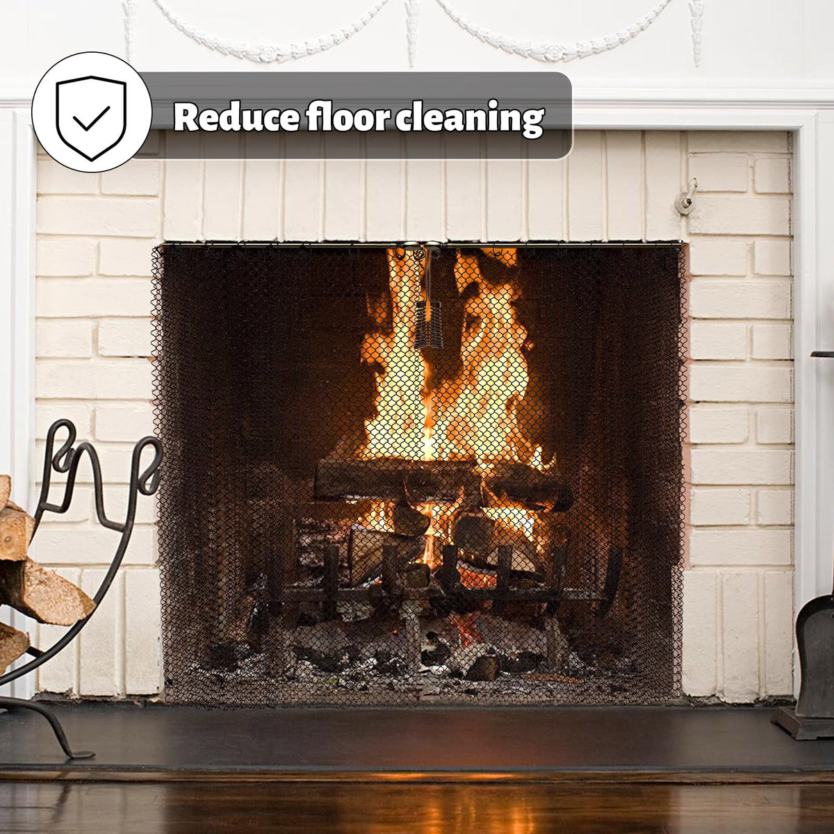2 Pack Black Metal Fireplace Mesh Screen Curtain B136415