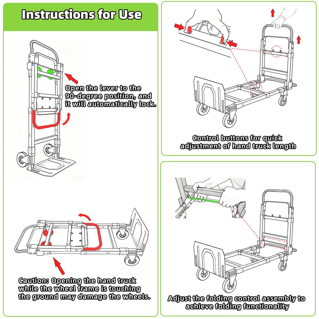 3 in 1 Folding Hand Truck, 600Lbs Capacity Collapsible Cart with Retractable Handle and 4 Rubber Wheels C50256