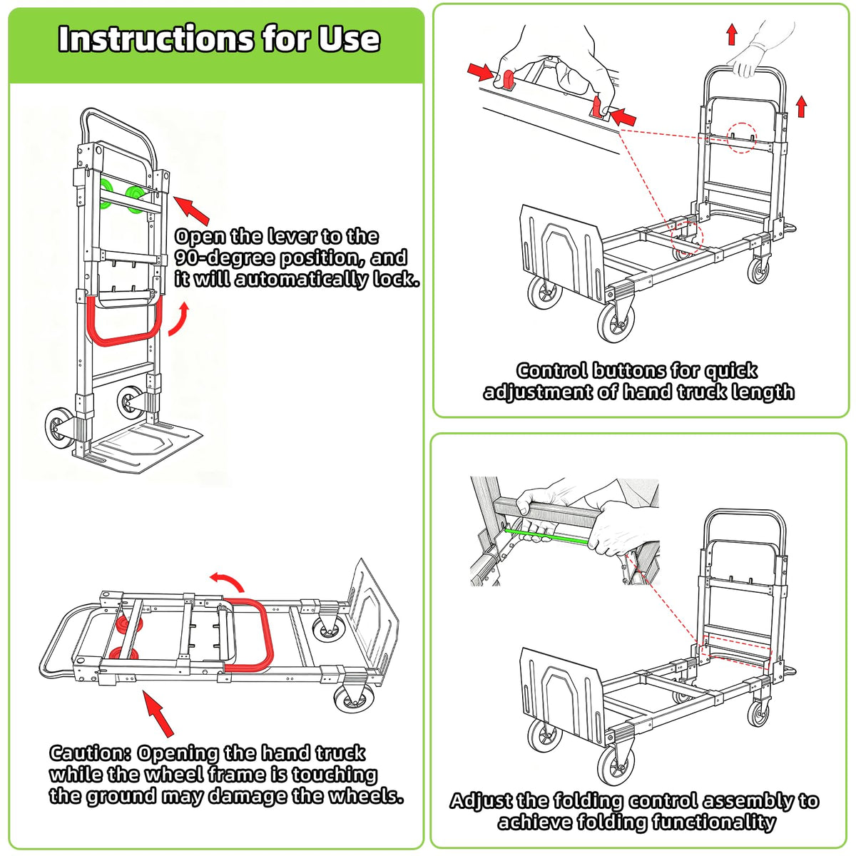 3 in 1 Folding Hand Truck, 600Lbs Capacity Collapsible Cart with Retractable Handle and 4 Rubber Wheels C50256