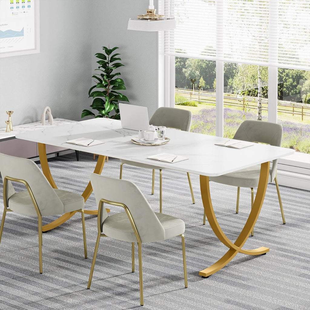 63” Large White and Gold Office Desk J67901