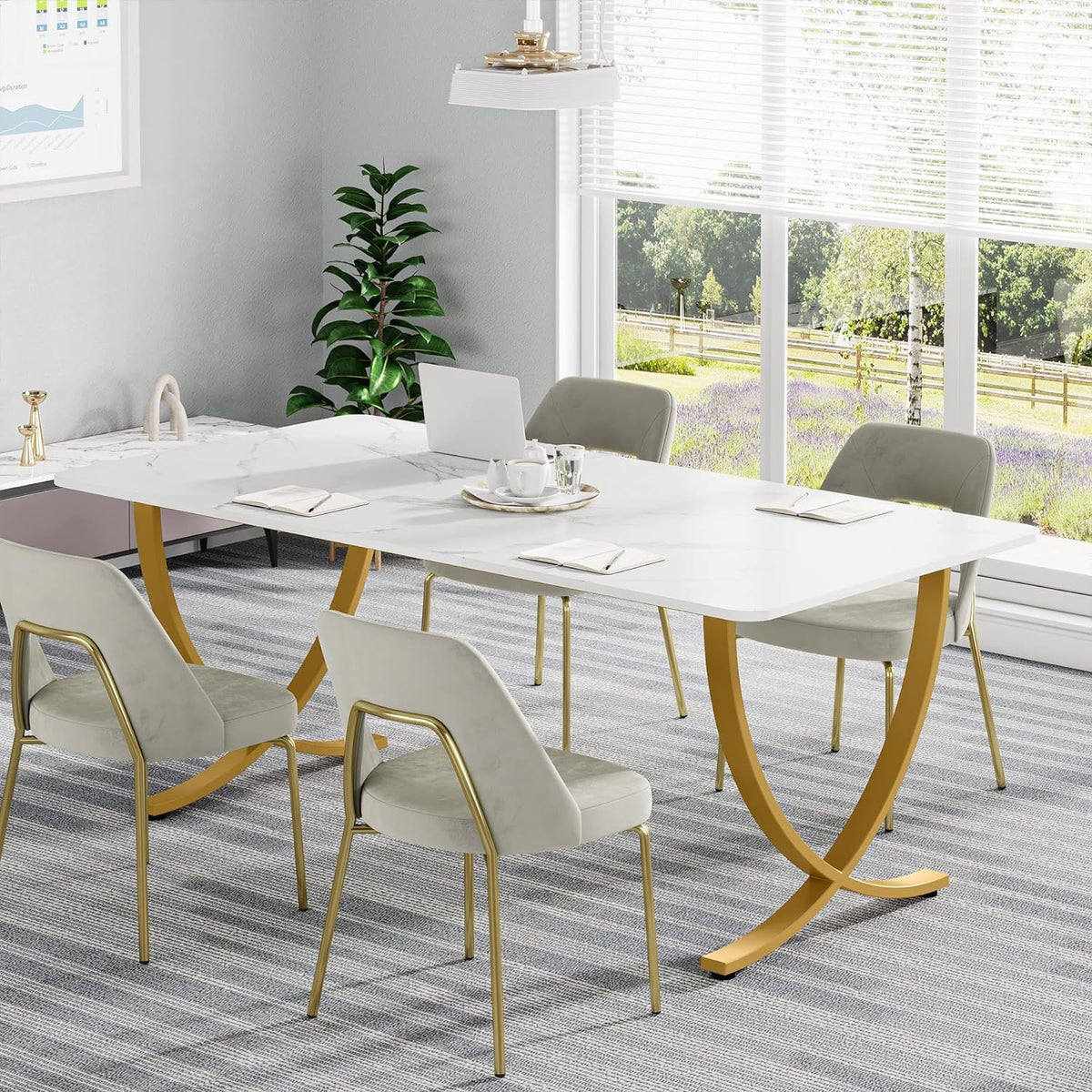 63” Large White and Gold Office Desk J67901
