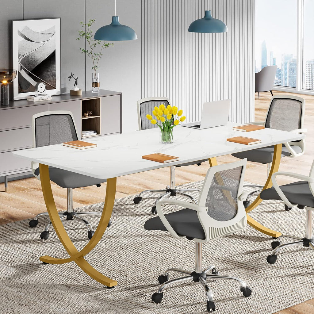 63” Large White and Gold Office Desk J67901