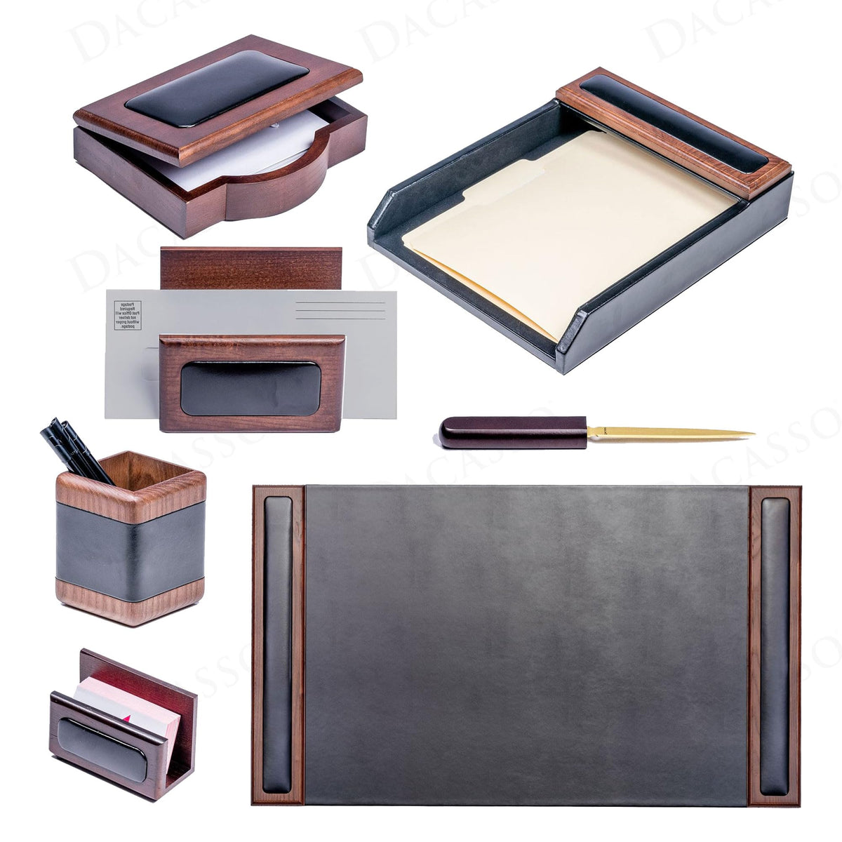 7 Piece Walnut Black Leather Desk Set N53368