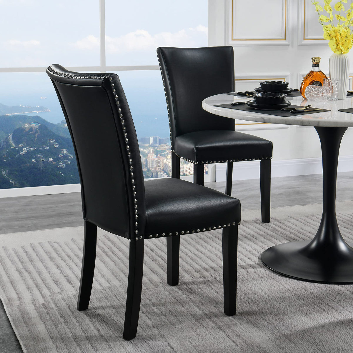 Black Leather Dining Chairs Set of 2 B213297