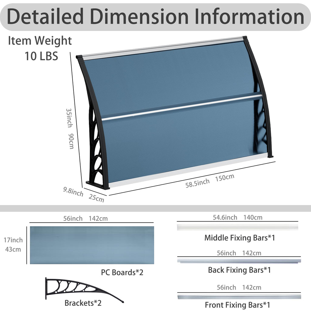 58.5x35 Inch Polycarbonate Patio Awning R545105