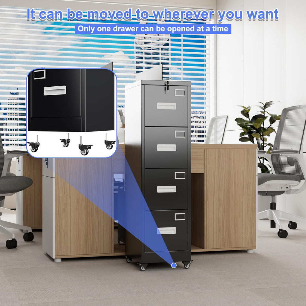 4 Drawer Metal File Cabinet with Lock, Black K115