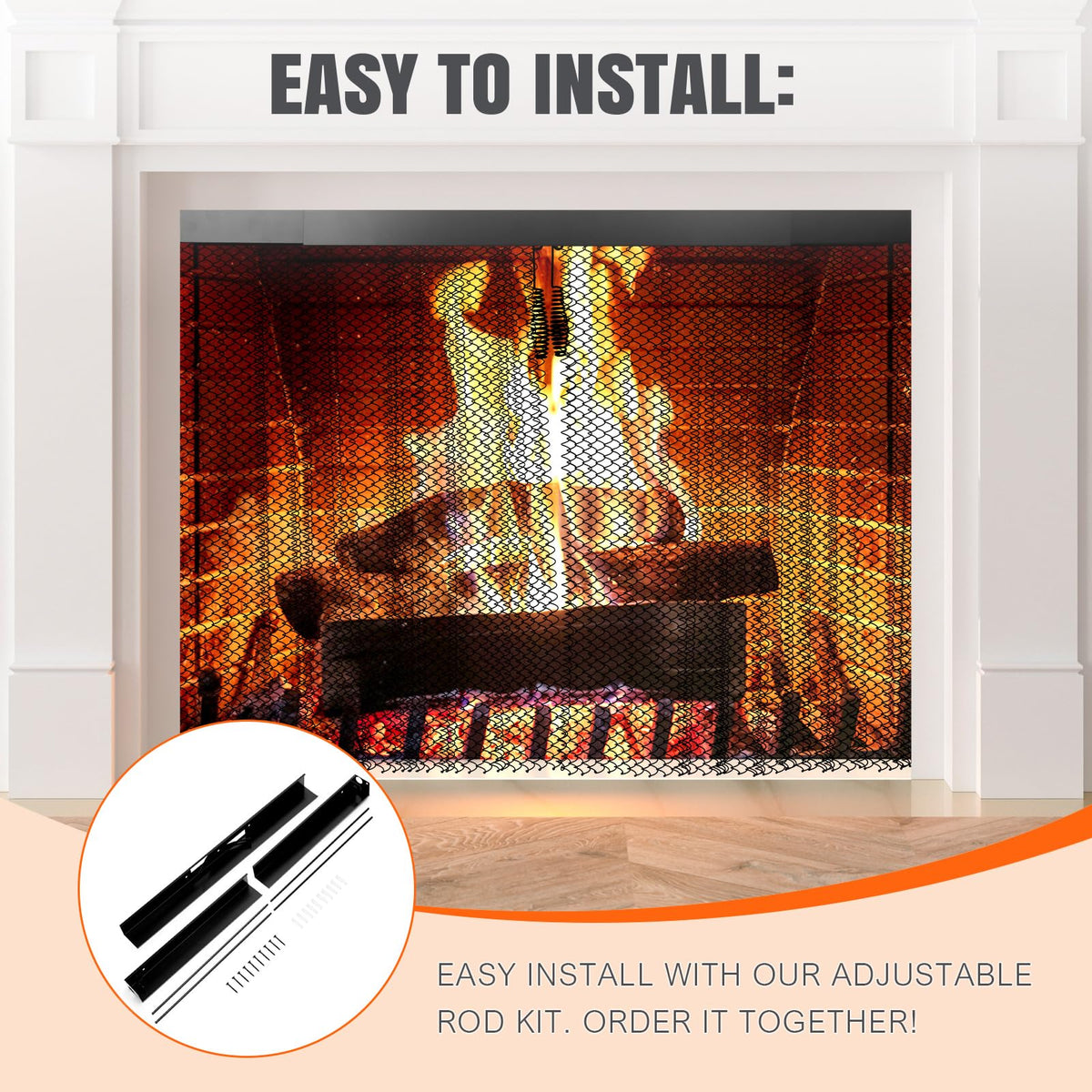 2 Pcs Fireplace Screen Mesh Curtain C98459