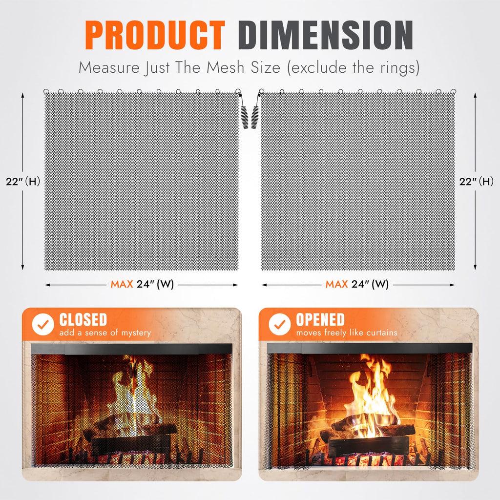 2 Pcs Fireplace Screen Mesh Curtain C98459