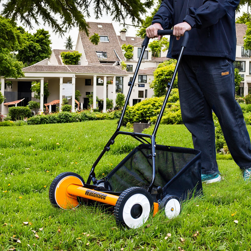 20-Inch 5-Blade Manual Reel Lawn Mower with Grass Catcher E161