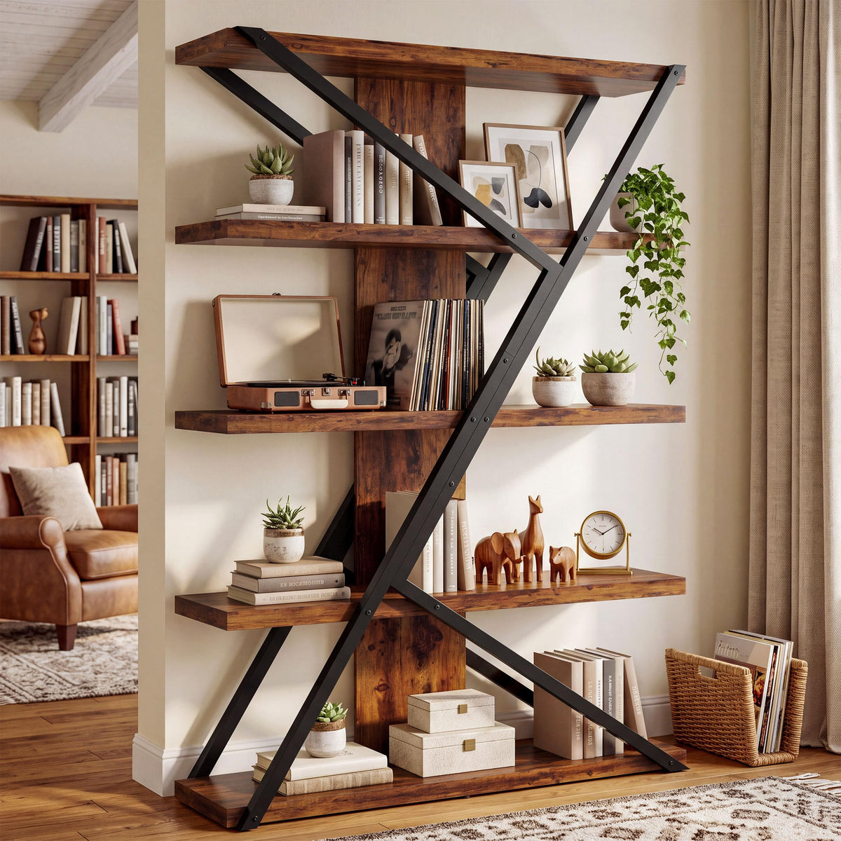 5-Tier Wood and Metal Bookcase P4774