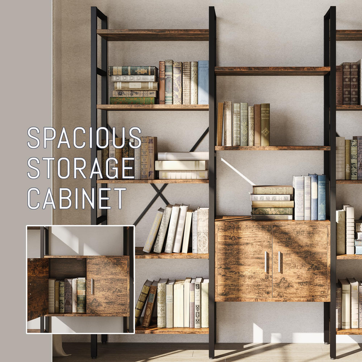 70 x 70" 5 Tier Bookcase with Storage Cabinet Rustic Brown X7671