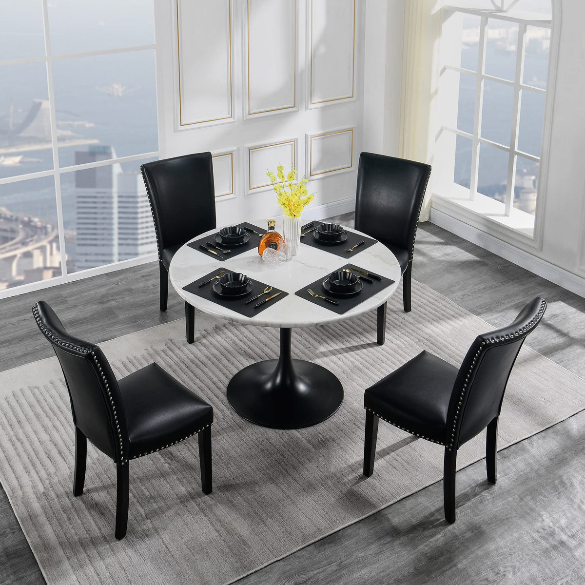 Black Leather Dining Chairs Set of 2 B213297